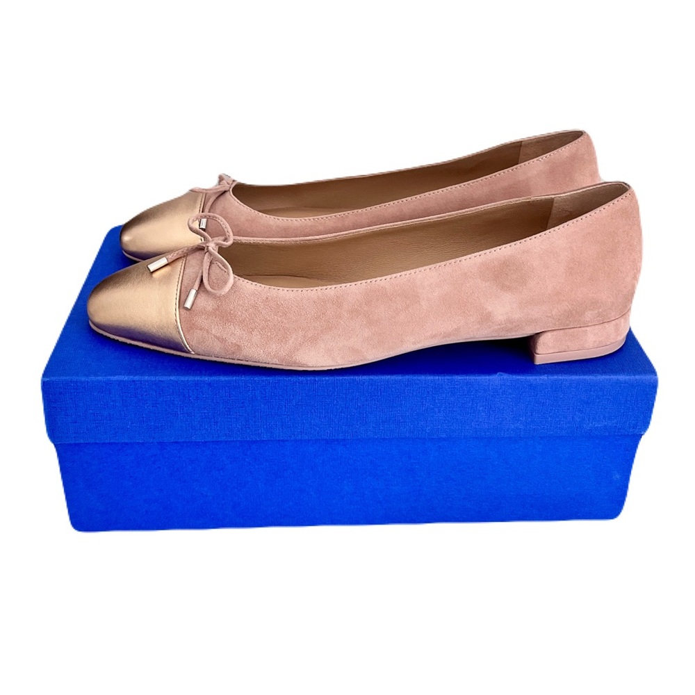 NIB Stuart Weitzman Blush Suede ‘Sleek Bow’ Ballet Flats in “Fawn”, Size 9.5 - Picture 4 of 8